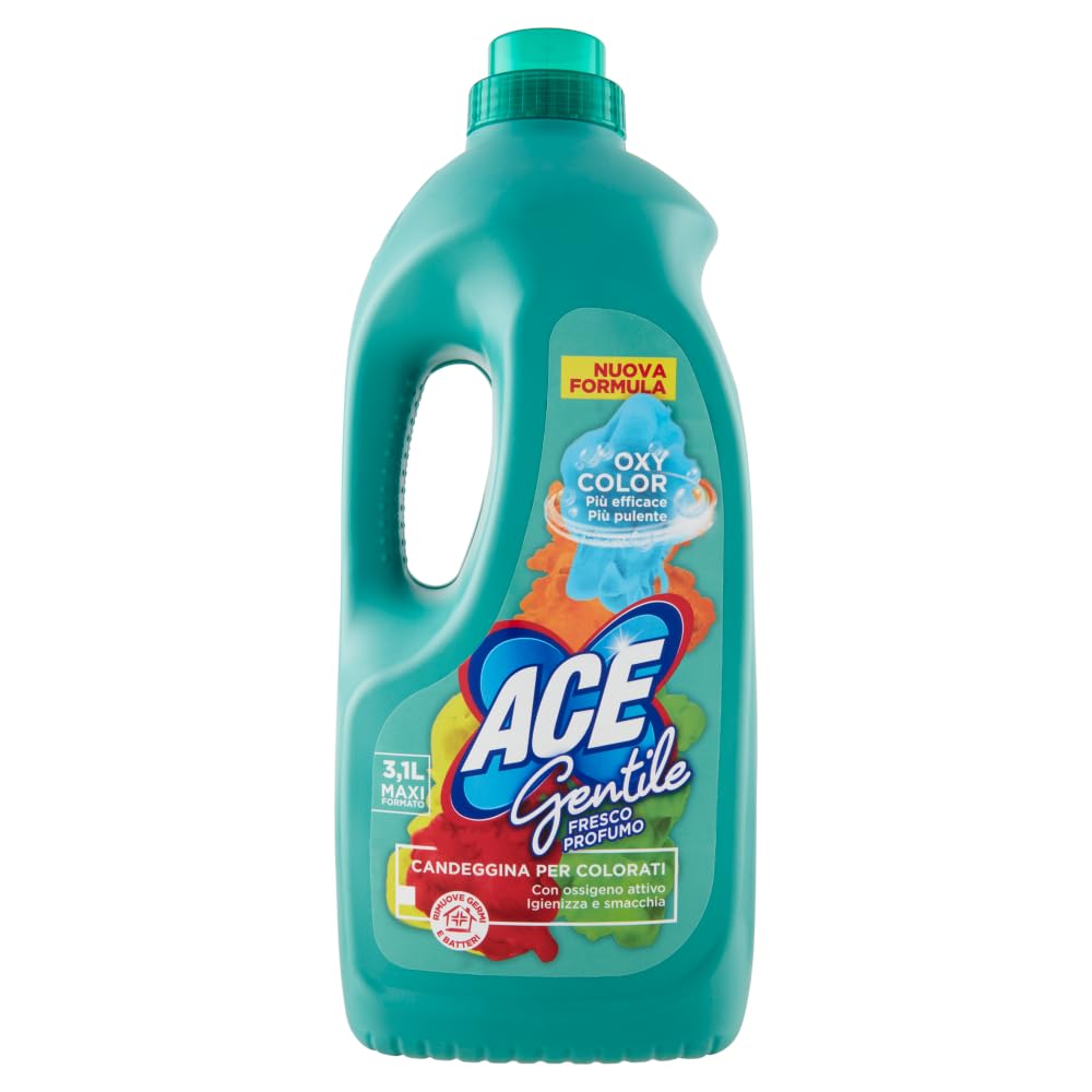 4 x Ace Gentile Candeggina per colorati, candeggina per colori, fragranza fresca, efficace contro le macchie, 3100 ml + portachiavi Beni Culinari gratuito