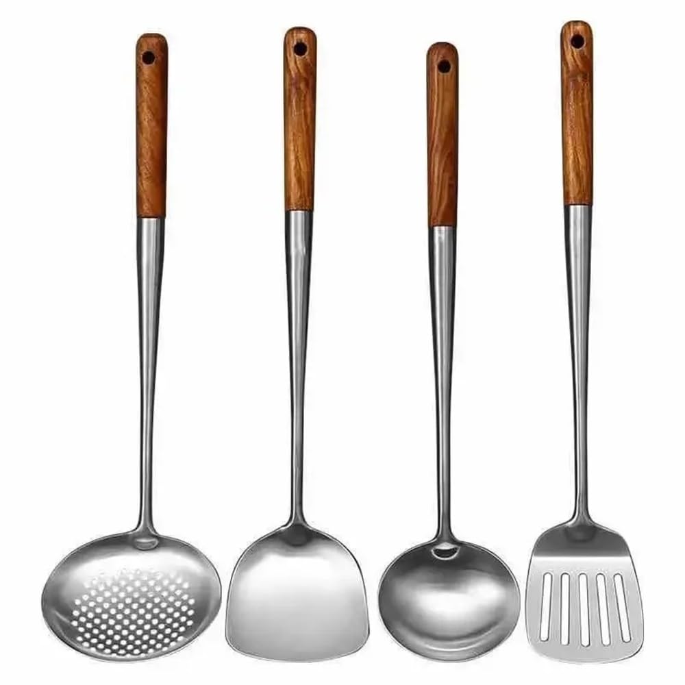 Przybory kuchenne Zestaw narzędzi do woka Łopatka do sprzętu kuchennego ze stali nierdzewnej Akcesoria kuchenne Podstawowe wyposażenie(4pcs set)