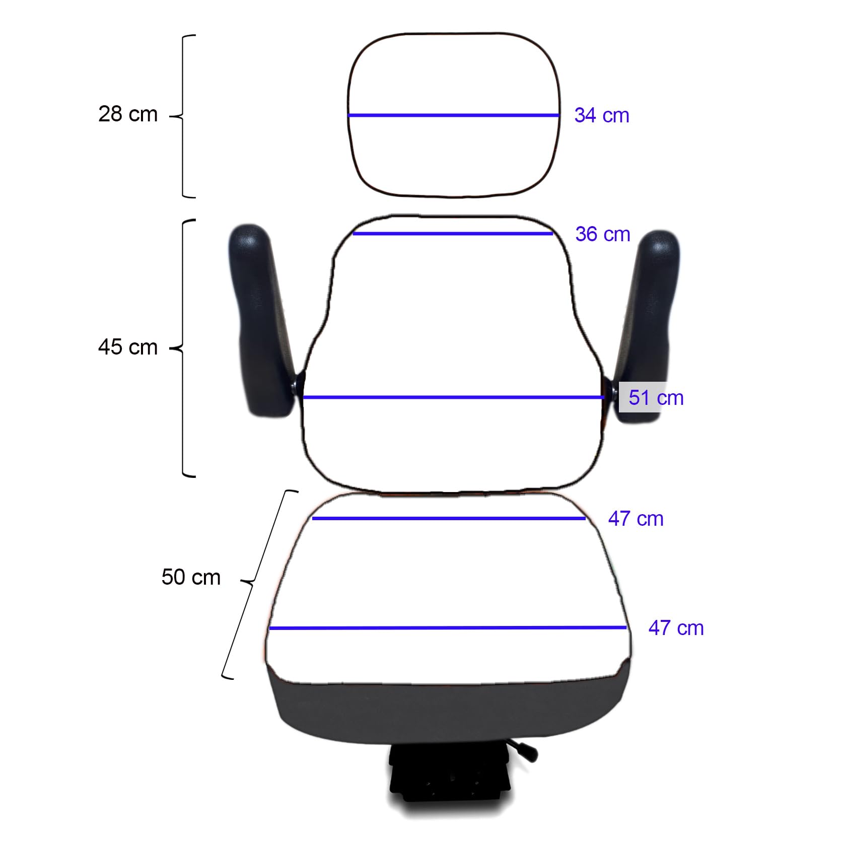 Set di 3 coprisedili universali resistenti per trattore con poggiatesta, coprisedili per carrello elevatore (pelle nera, cuciture blu)