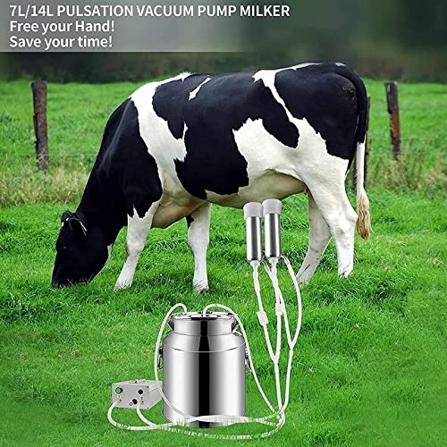 Ordeñadora eléctrica de acero inoxidable de 14 L, portátil, con bomba de vacío, para ovejas y cabras, ideal para uso doméstico y agrícola