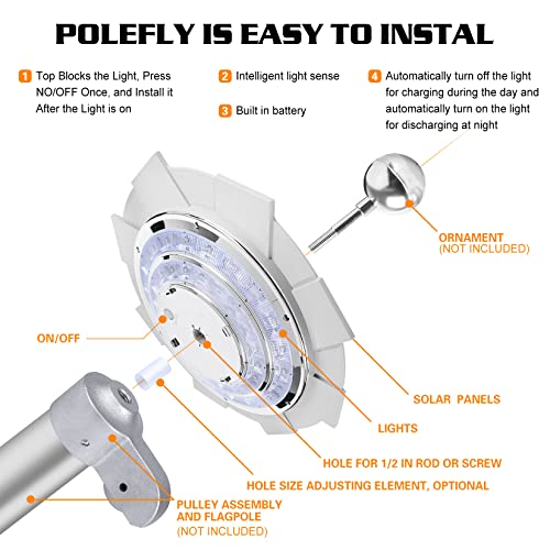 Polefly 42Led Luxury Solar Powered Flag Pole Light, Lighting From Dusk To Dawn, Super Bright Flag Pole Light Solar Powered, Suitable For Ground Flagpoles #TOP3