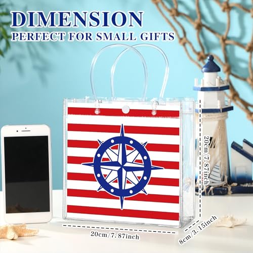 Image of Teenyyou 24 Pcs Nautical Clear Gift Bags with Handles Cruise Party Favors PVC Goodie Treat Candy Tote Plastic Gift Bags for Sailing Theme Birthday Party Supplies
