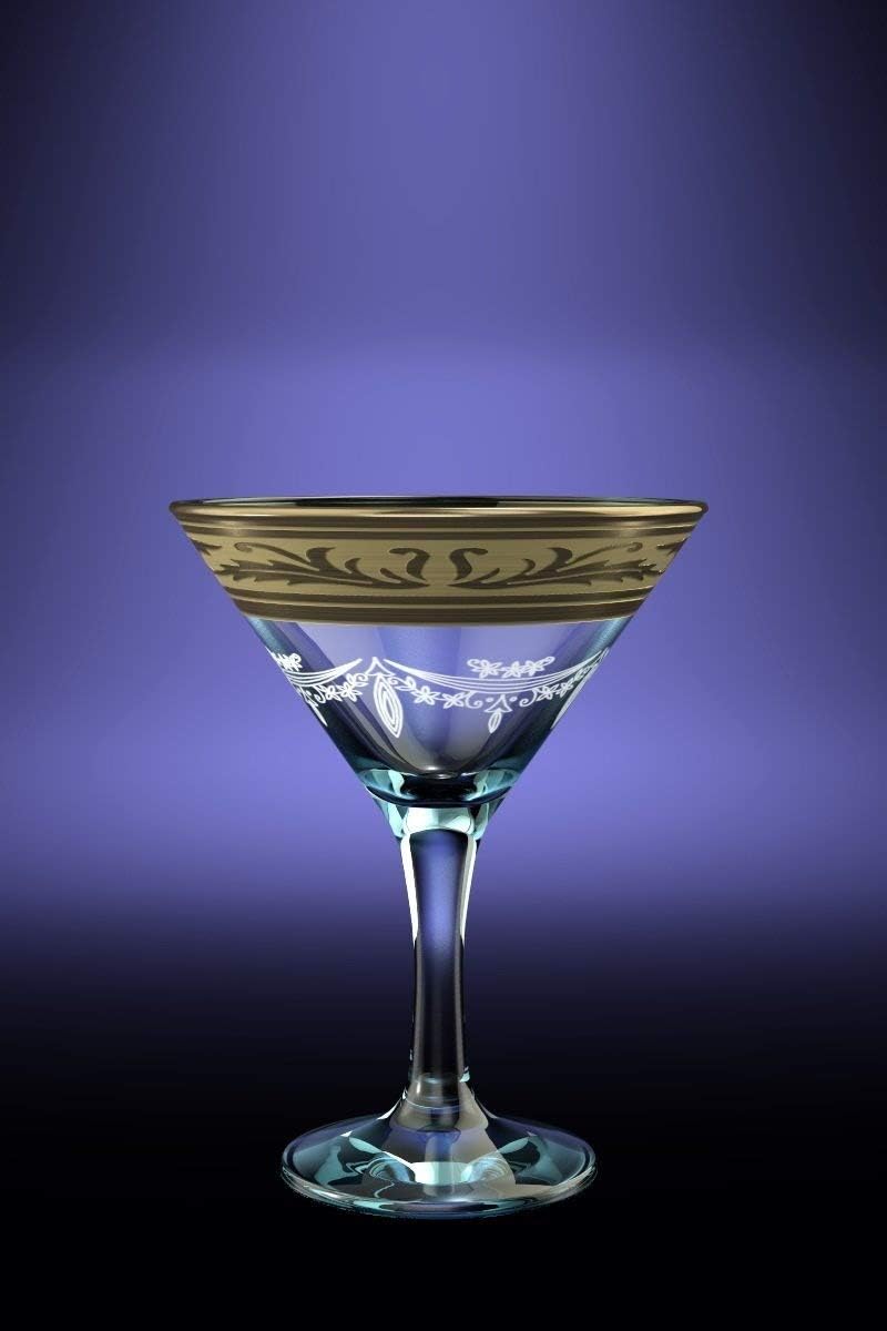 Crystal Goose GX-09-410, 5.7 oz Cocktail Martini Glasses with Platinum-Plated Rim, Long Stem Cocktail Glasses with Platinum Sputtering, 6 Piece Set