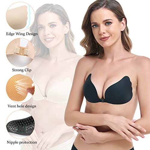 Fiviow Push Up Sticky Bra For Women, 2 Pairs Reusable Invisible Bra Backless Strapless Bra Adhesive Bra(As1, Cup_Band, B) #TOP1