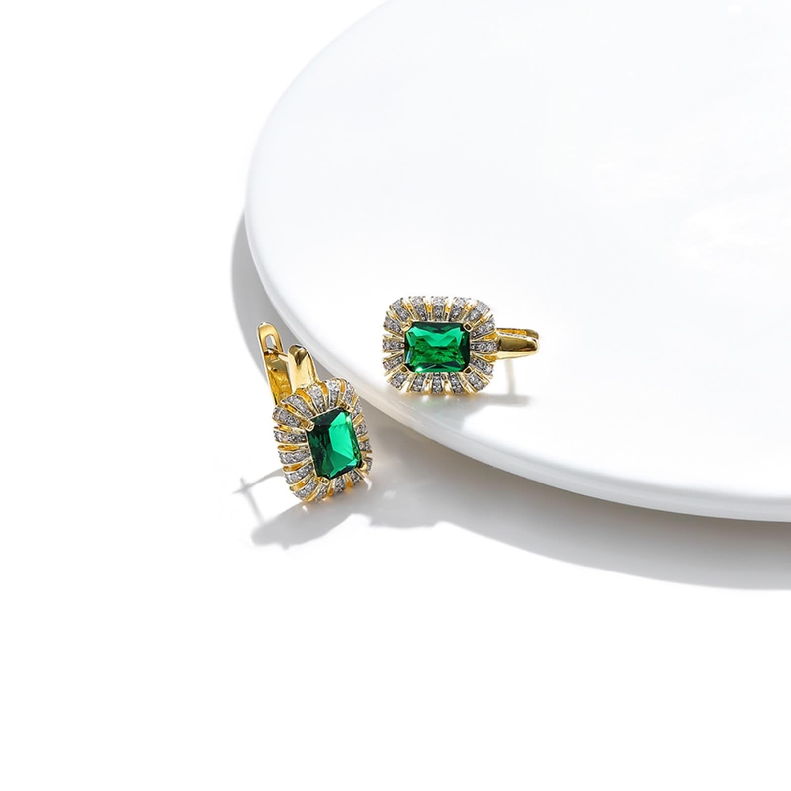 Pendientes de aro de oro real 750, elegantes pendientes rectangulares con tsavorita y moissanita, pendientes de cumpleaños para mujer, oro amarillo
