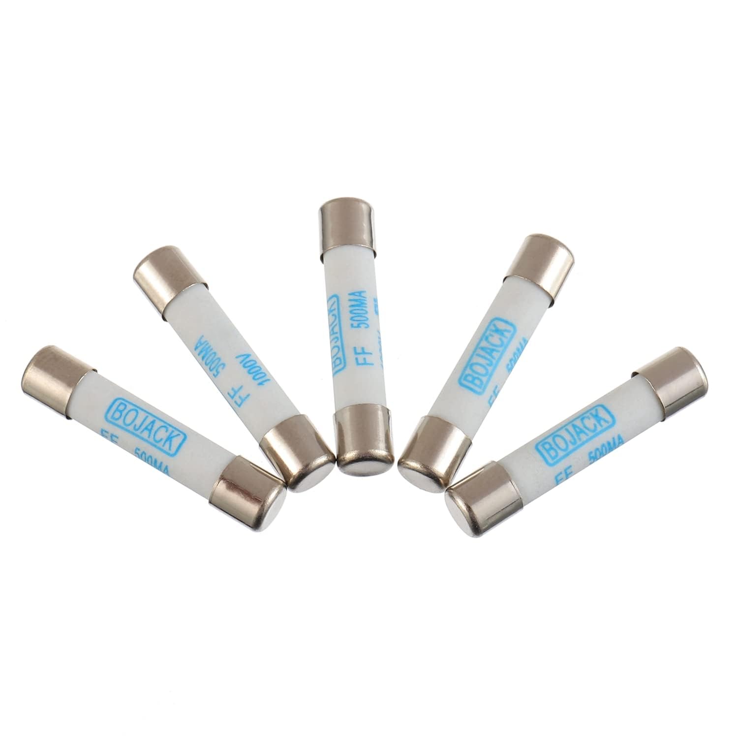 BOJACK Digital Multimeter Fuse 0.5A 500mA 1000V DC Fast Acting Nickel-Plated Brass Ceramic Fuse 6.3x32 mm FF500mA (Pack of 5)