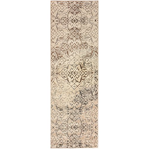 Superior Area Rug Runner - Carpet With Non-Slip Jute Backing Perfect For Livingroom, Kitchen, Entryway, Hallway And Bedroom, Oriental Damask Design, Corbin Collection,2.6X8 Runner -Beige #TOP13