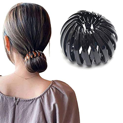 1/4Pcs 2020 Fashion Retro Leopard Print Hairstyle Headbands,Bird's Nest Hair Bands,Expandable Ponytail Holder Clip, Vintage Geometric Hair Bands For women (Black)