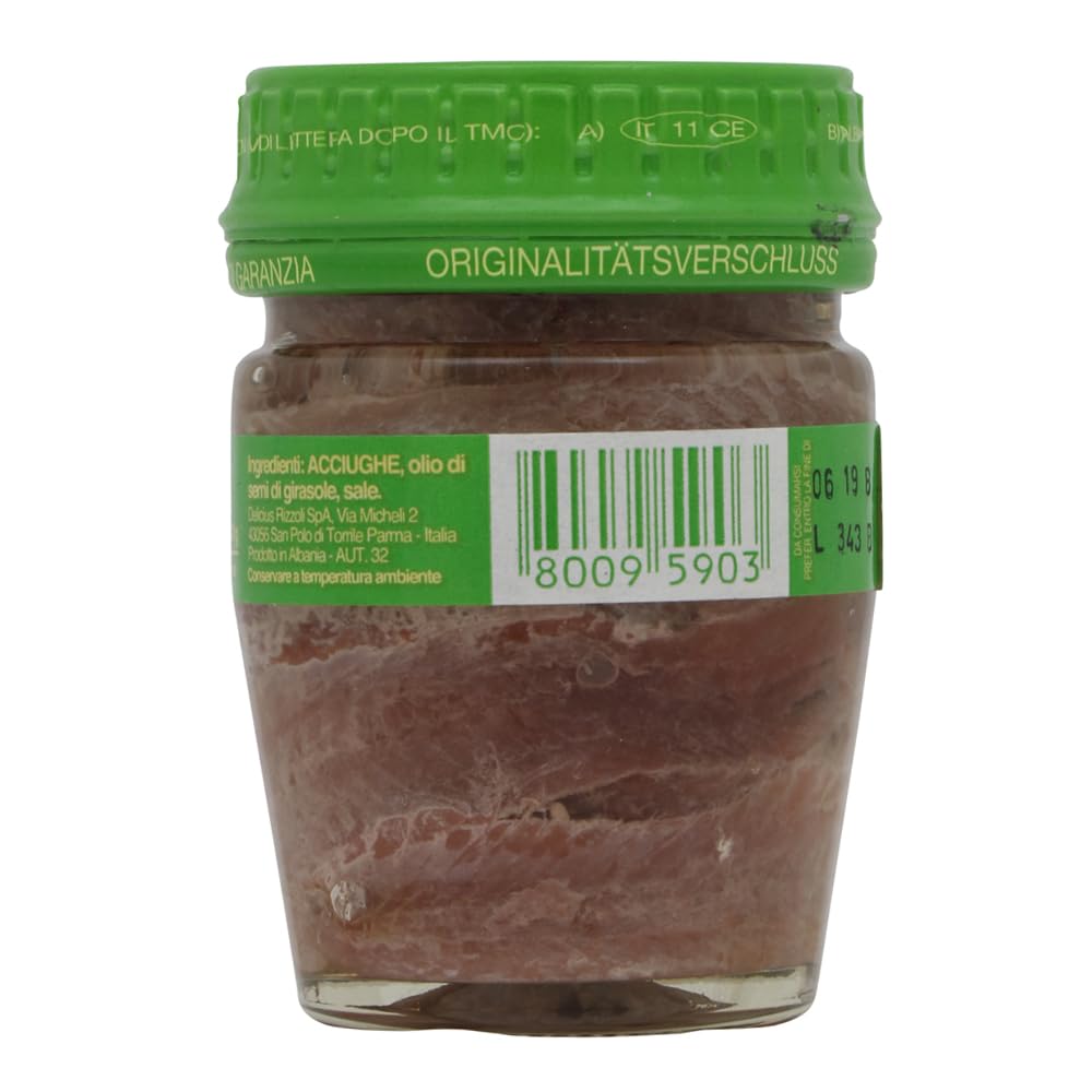 6x Delicius Filetti Di Alici In Olio Di Girasole,Sardellenfilets in Sonnenblumenöl,Hochwertiger Blauer Fisch,Glas 58g + Italian Gourmet Polpa di Pomodoro 400g Dose