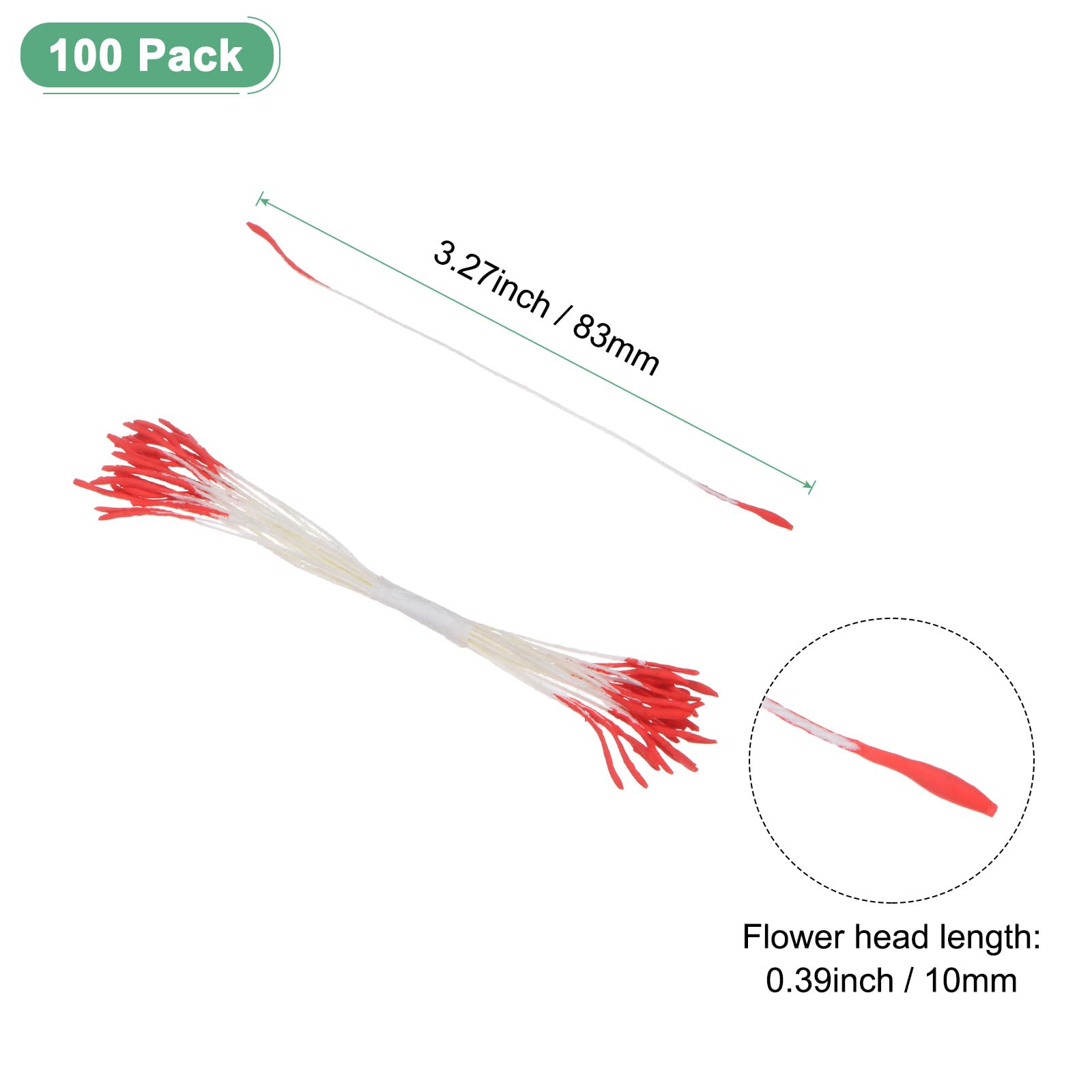 M METERXITY 100-Pack Mini Double Heads Artificial Flower Stamens, Red, 10 mm / 83 mm, Botanical Style, Artificial Flower Stamen Kit - Image 3