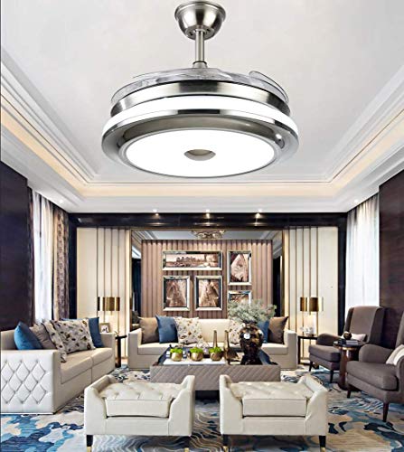 Fandian 36Inch Modern Ceiling Light With Fans Remote Control Retractable Blades Fandeliers For Living Room Bedroom Restaurant, Silver Color With Silent Motor (36In-1) #TOP3