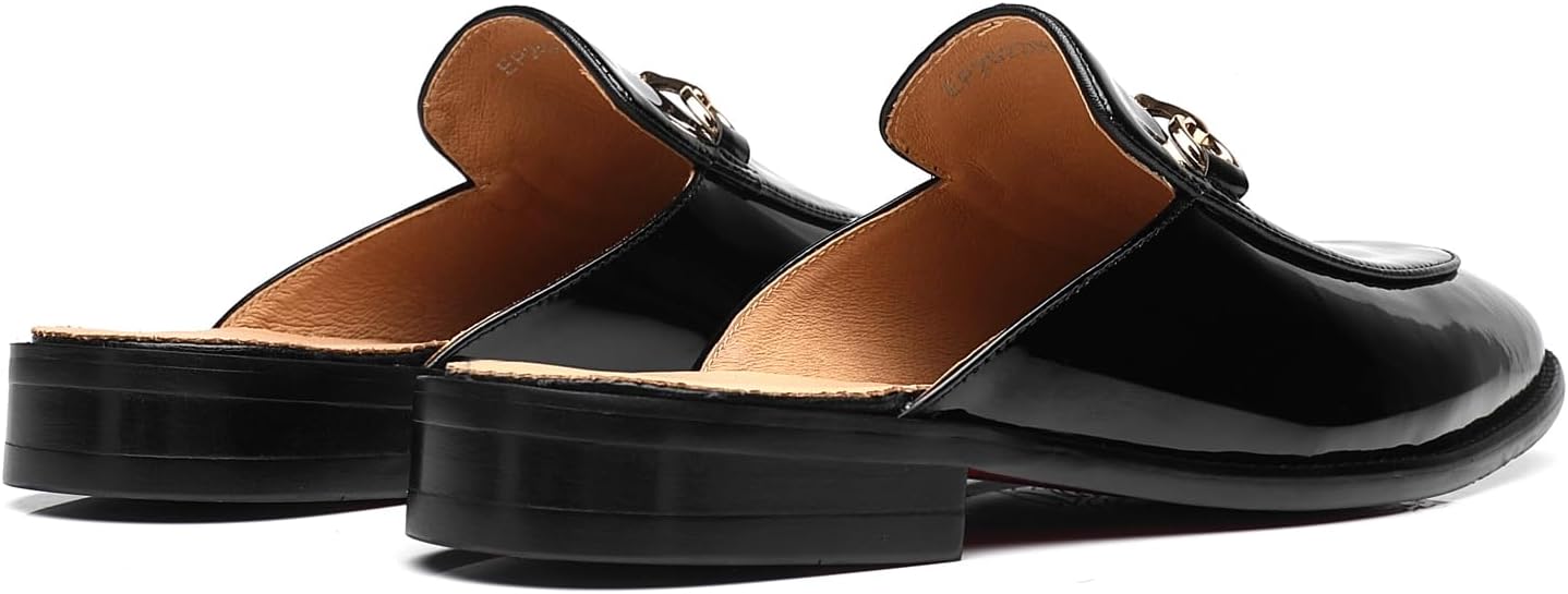 Mens Black Backless Loafers Genuine Leather Mules Shoes - Image 5