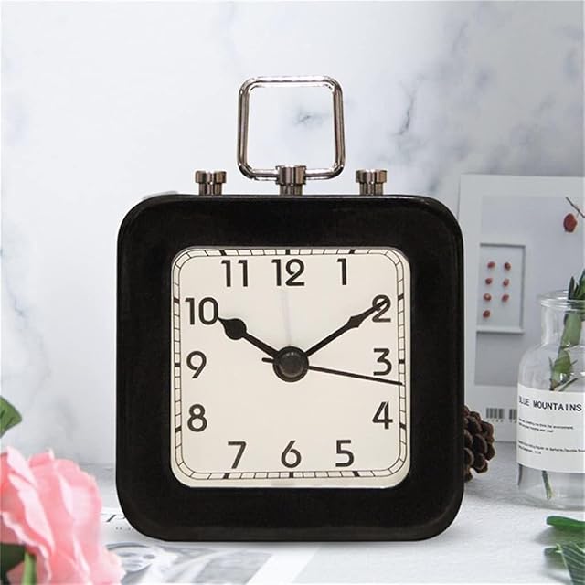 Nordic Multi-Functional Digital Alarm Clock with Handle Silent Metal Square Clock Bedside Table Clock with Pull-Type Lifting Loop
