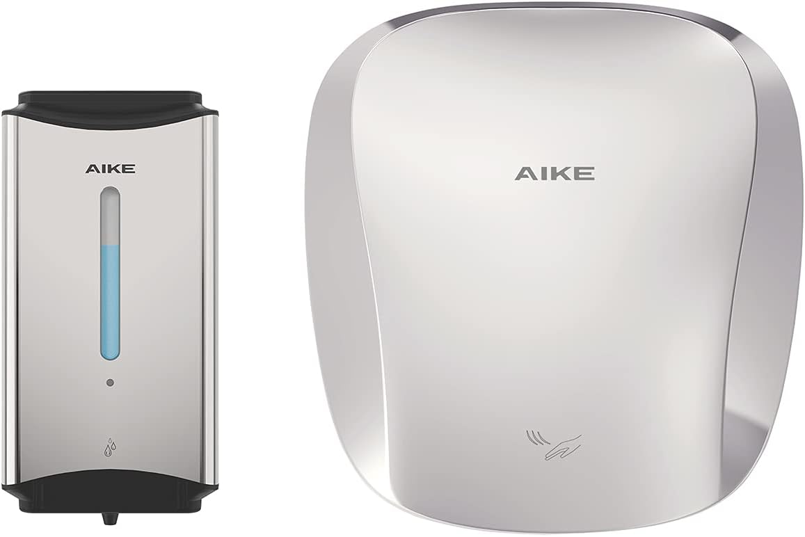 AIKE Heavy Duty Soap Dispenser and Hand Dryer Combination Model AK1206 & AK2903 Brushed Stainless
