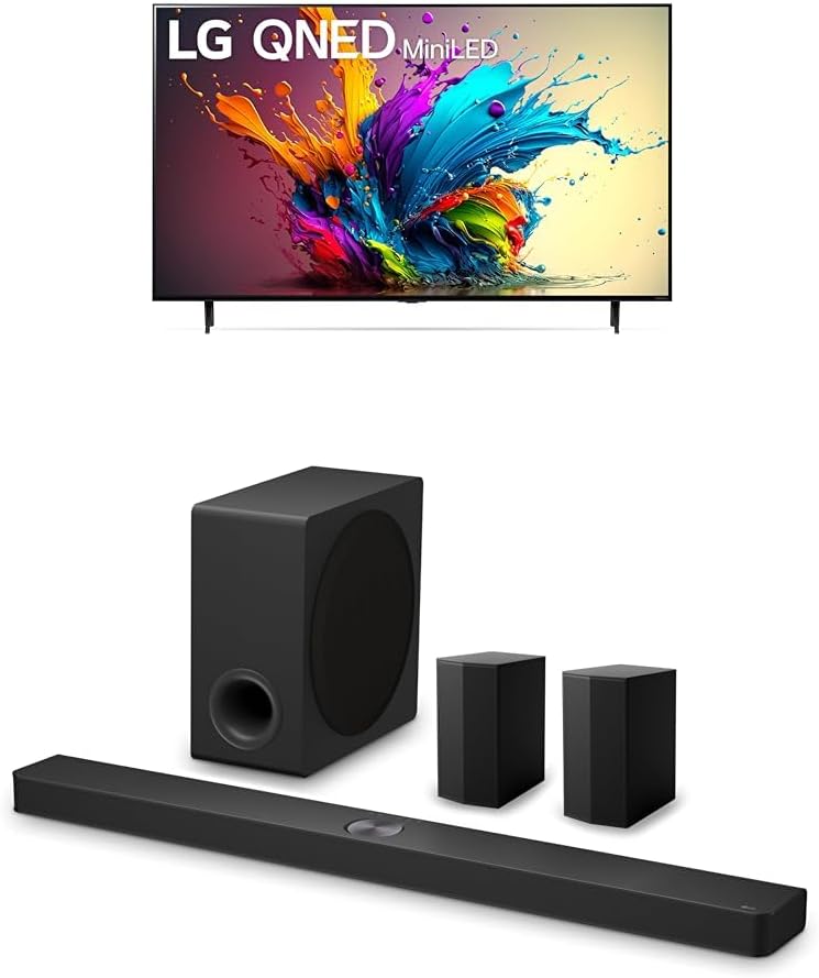 LG 65-Inch Class QNED90T Series Mini LED Smart TV 4K Processor Flat Screen with Alexa Built-in (65QNED90TUA, 2024),LG 7.1.3 ch. Sound Bar with Wireless Dolby Atmos and Rear Speakers