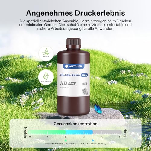ANYCUBIC ABS-Like Resin Pro 2, 3D Drucker Resin mit erhöhter Festigkeit und Zähigkeit, Hoher Präzision und Geringe Schrumpfung, Weitgehende Kompatibilität mit allen Resin 3D Druckern (Grau,1000g)