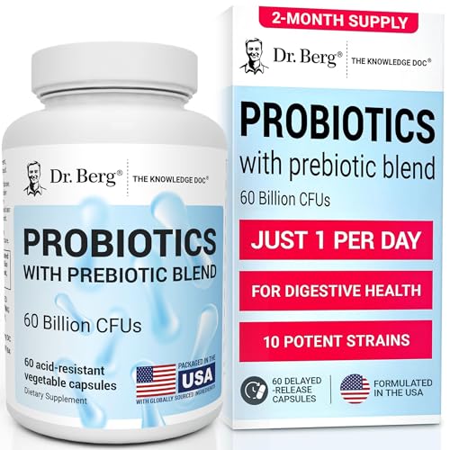 Dr. Berg Probiotic Supplement (60 Billion CFUs) - Helps Ease Occasional Constipation, Diarrhea, Gas & Bloating* - Pre and Probiotics for Digestive Health - 60 Probiotic Capsules
