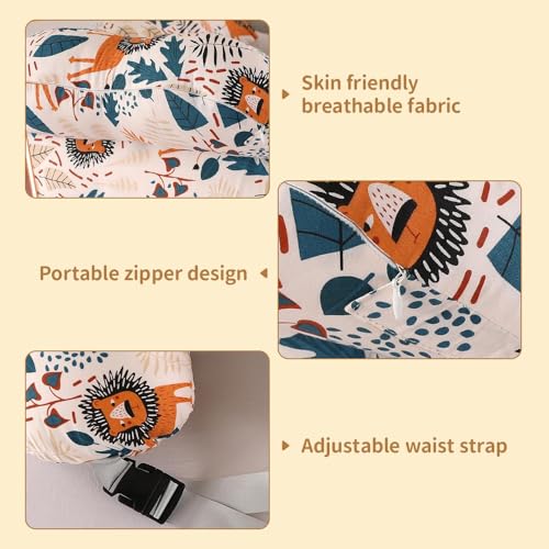 XUXLEKK Cojin Lactancia, Almohada de Amamentação, Cojín de Lactancia Multifuncional con Correa de Cintura Ajustable y Valla de Seguridad, Funda de Almohada Extraíble de Algodón 100% (Patrón de León) - imagen 4