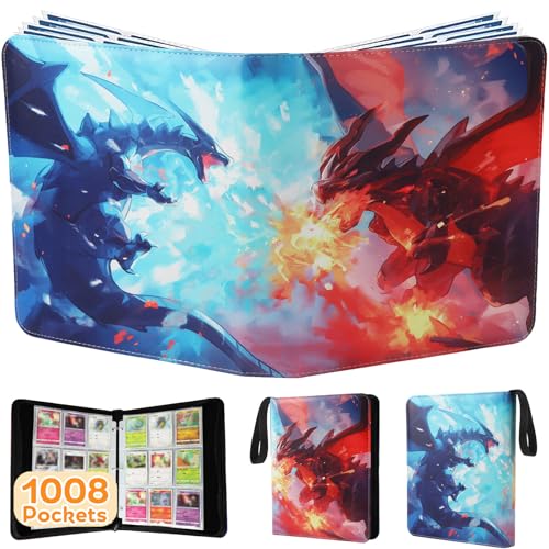 Classeur de cartes à 9 poches, 1008 porte-carte avec 56 pochettes amovibles, fermeture éclair à 3 anneaux, compatible avec JCC, MTG et jeux