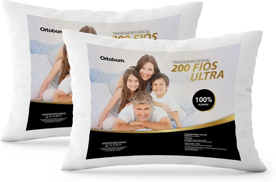 Kit Travesseiro 02 Peças 100% Algodão Percal 200 Fios Ultra