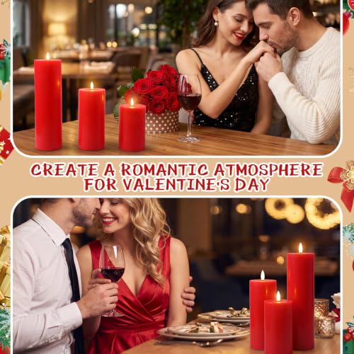 Image of 3 Pcs 6 /8 /12 Inches Thanksgiving Flameless LED Candles with Remote and 2 /4 /8h Timer Red Battery Operated Wax Flickering Candles for Christmas, Anniversaries, Holiday Parties Bedroom Decor