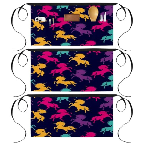 Demi-tablier avec 3 poches au design licorne multicolore