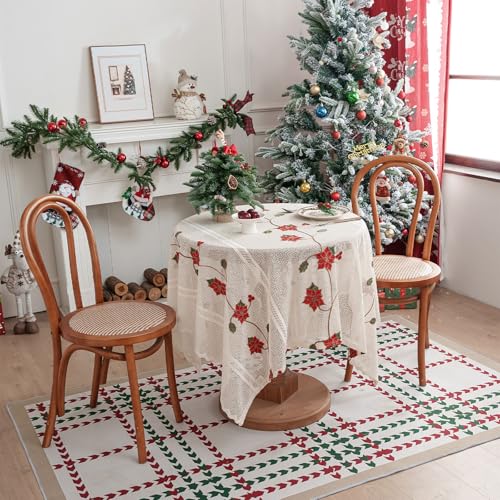 Nappe brodée en polyester lavable et anti-rayures pour table de fête