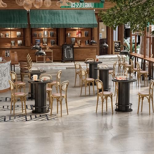 Image of Tribesigns Round Dining Table Set of 4, Bar Height Commercial Kitchen Table with Wood Strip Base and Footrest, for Dining Room, Restaurant, Cafe, Bakery, Pub, Apartment, Black (Only Table)