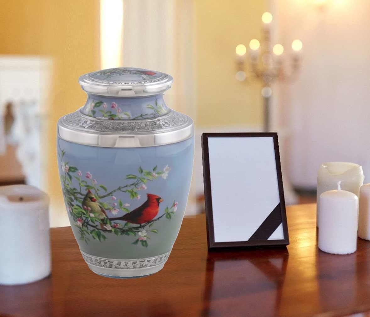 Cardinal Cremation Urn, Handcrafted Metal Urn for Human Ashes, Adult Cremation Urn with Velvet Bag