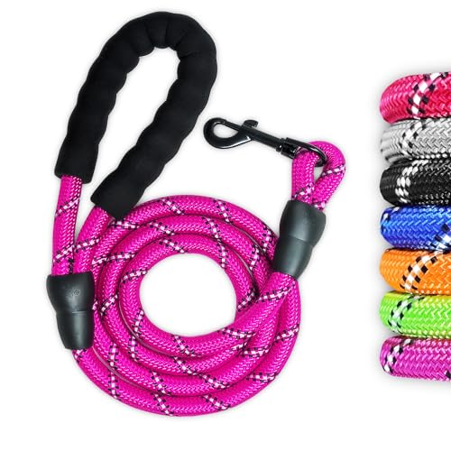 Guinzaglio per Cani, Nylon Elastico e Riflettente Resistente 1,5mt Impugnatura Imbottita Antiscivolo Addestramento per Cani (Fucsia)
