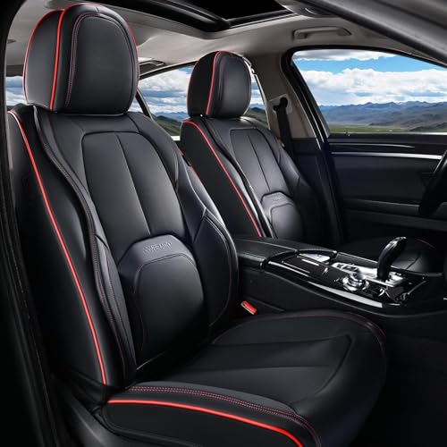 Coverado Car Seat Covers Full Set, Premium Nappa Leather Seat Covers for Car, Waterproof Car Seat Protector with Lumbar Support, Car Seat Cover Universal Fit for Most Cars SUV Truck(Black&Red) by Coverado - Used condition - Image 9