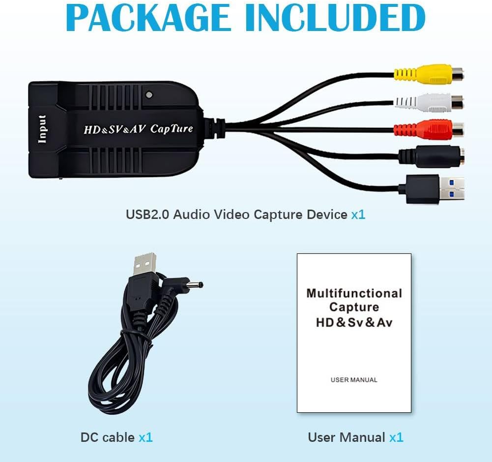USB Video Capture Card HDMI/AV/RCA/S-Video to USB 2.0 Audio Video Capture Card Device 1080P HD 30fps for Live Streaming,Camcorder,Gaming,VCR,VHS,DVD,PS4,PS5