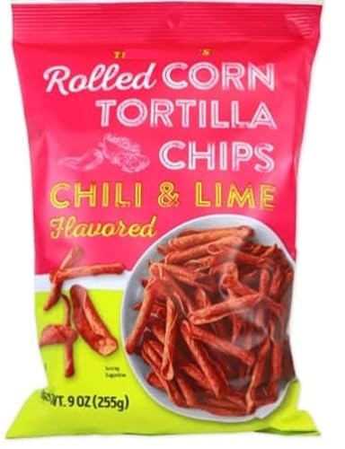 Trader Joes Chili and Lime Corn Tortilla Chips, Gluten Free (255g-9oz) Pack 1