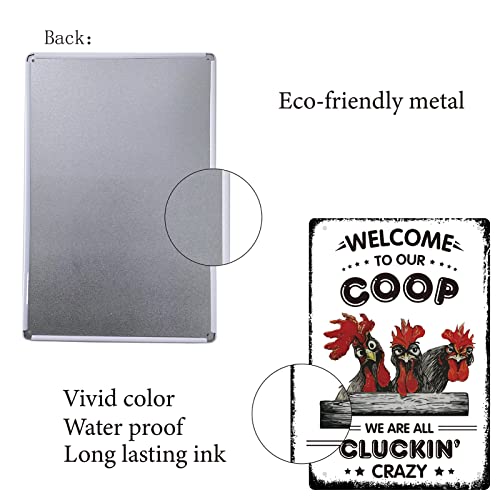 CREATCABIN Chicken Metal Tin Sign Welcome to Our Coop Funny Plate Plaques with Quotes Rooster Vintage Wall Hanging Art Decor for Farm Yard Farmhouse Home Living Room 12 x 8inch - Image 3