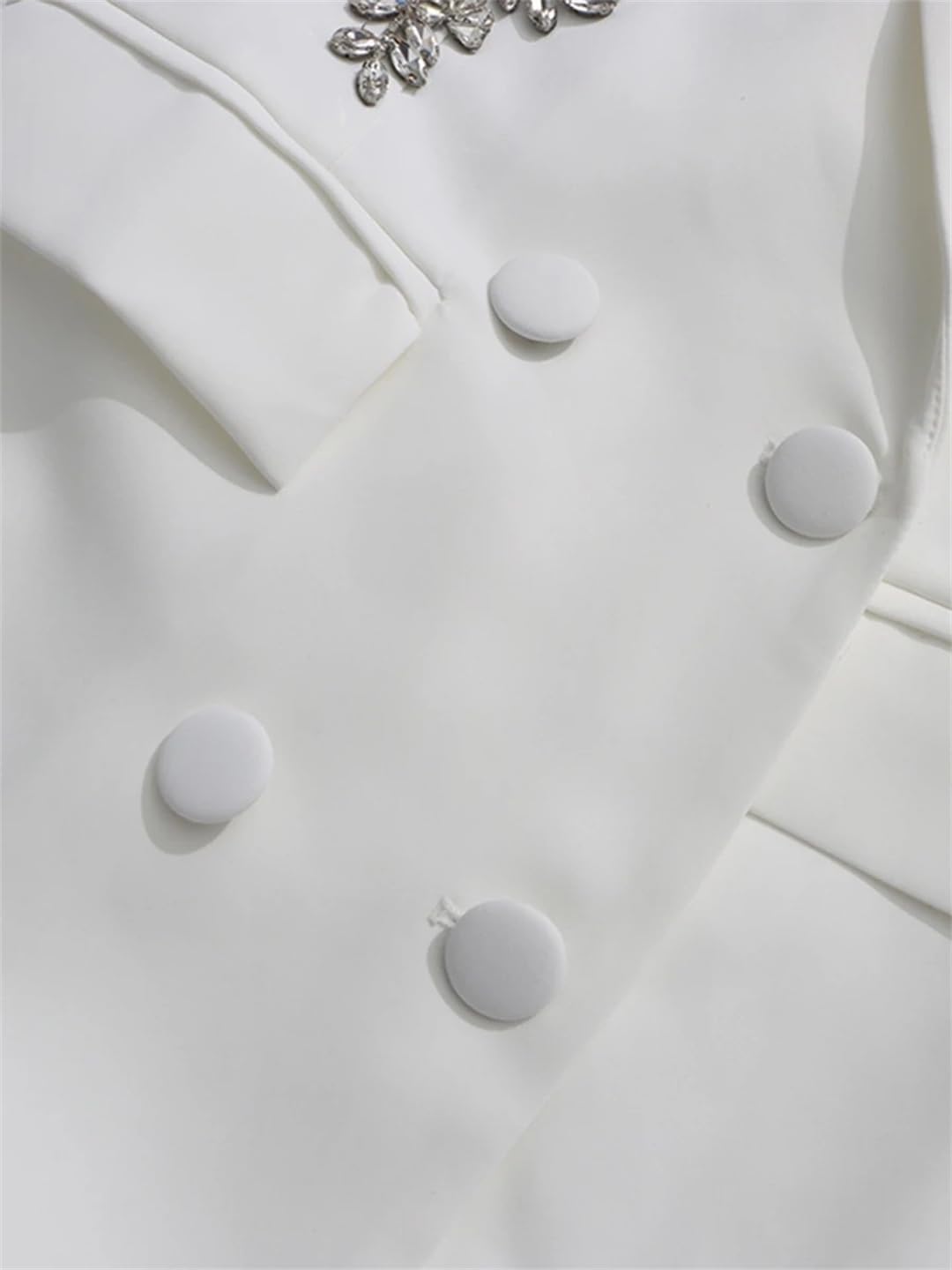 Womens Solid Lapel Blazer Rhinestones Double Breasted Long Sleeve Slimming Casual Outerwear