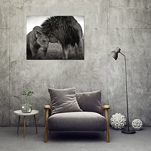 Minimalist Black And White Couple Animals Art Poster Dining Room Bedroom Wall Art Africa Lion And Lioness Artwork Framed Canvas Painting Print For Office Home Décor Ready To Hang 20X28Inch #TOP1