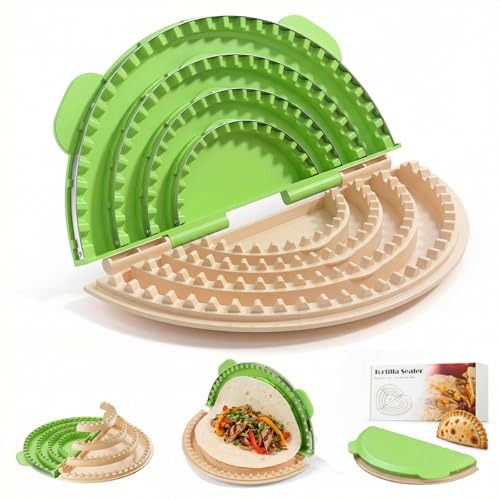Image of 4-in-1 Tortilla Sealer, Adjustable Tortilla Crimper for 4 inch, 6 inch, 8 inch, 10 inch Wraps - Detachable Shark Tooth Design & Stainless Steel Edge, BPA-Free, Dishwasher Safe for Making Sealed Quesadilla, Dumpling