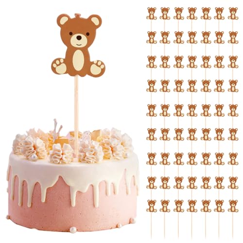 Hopbucan Oso Pics de Comida Pastel Postre Palillo de Dientes Tenedores de Frutas Boda Fiesta de Cumpleaños Ducha Decoración Suministros 100 Piezas de Madera