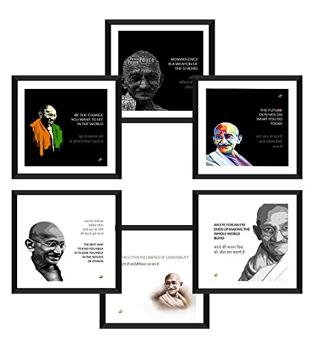 Tallenge – Mahatma Gandhi Inspirational Quotes in Hindi – Framed Art Print On Photographic Paper for Home and Office Decor – Set of 6 Each 15″X15″