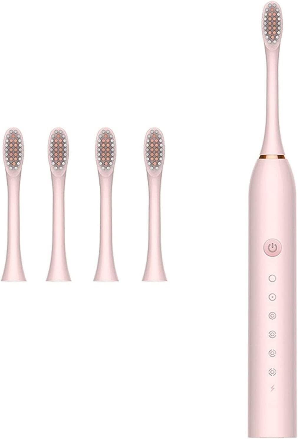 WEedsy Electric Toothbrush,Sonic Electric Toothbrush, with 4 Brush Heads, 6 Modes Deep Cleaning Waterproof Electric Toothbrush,Travel Toothbrush (Color : White) (Color : Pink)