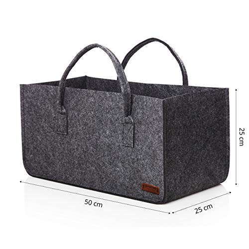 Kaminholztasche aus Filz von Lumaland – rechteckige Form in Dunkelgrau