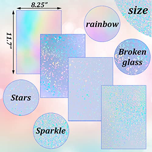 32 Blatt holografische klares Vinyl holografische Aufkleber Papier selbstklebend transparentes holografische Overlay Folie mit A4 Größe 4 Styles gemischt