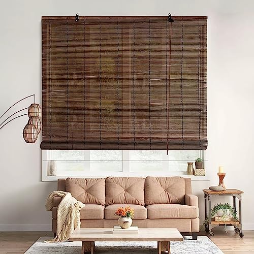 Outdoor Bamboo Blinds,Bamboo Roll Up,Roller Shades for Privacy Protection,Sun Shade,Blackout,Decoration,Ventilation,Natural,Breathable,Easy Installation,Maroon 32x40in（WxL