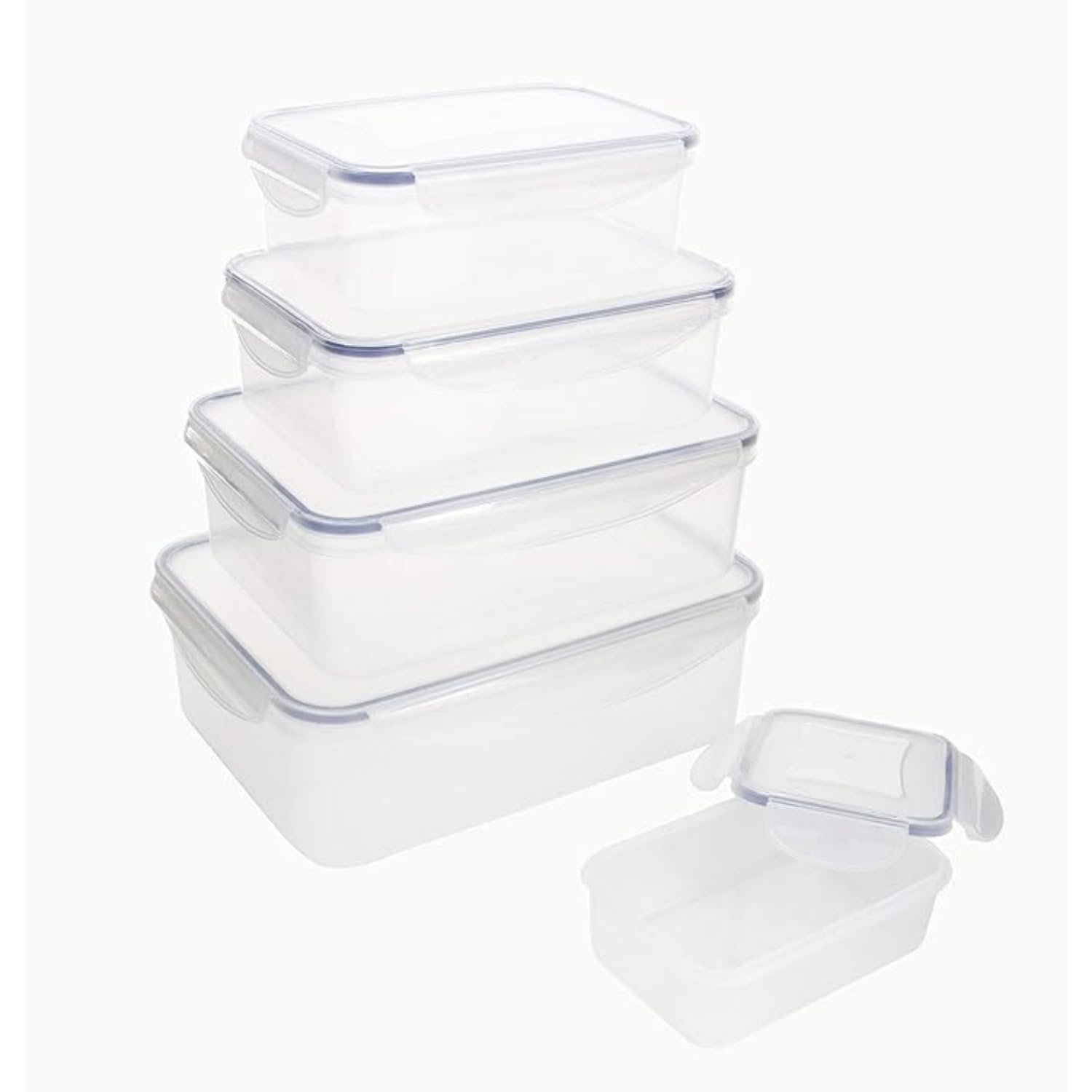 Homeshopa.com Transparent Homeshopa Rectangular Airtight Plastic Food Storage Containers Set Of 5, Stackable & Nestable Large Lunch Boxes With Clip Lock Lid, Reusable, Leakproof, Bpa Free, Dishwasher, Freezer, Microwave Safe