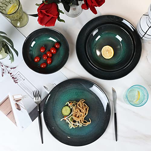 Melamine Dinnerware Set, 12Pcs Plates And Bowls Set,Service For 4, Dishwasher Safe,Indoor Outdoor Use (Green) #TOP3