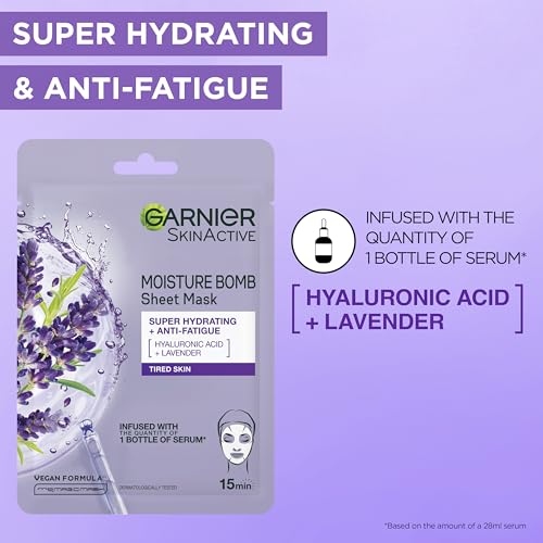Garnier Sheet Mask Discovery Collection, Face & Eye Sheet Masks for Dehydrated, Dull and Tired Skin, With Hyaluronic Acid and Glycerine, Skin Active, Pack of 5 - Image 3