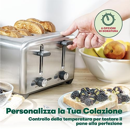 BELLA Tostapane a 4 fette, risultati rapidi e uniformi ogni volta, ampie fessure si adattano a pane di qualsiasi dimensione come bagel o toast texas, acciaio inossidabile, 4 Fette - Immagine 4