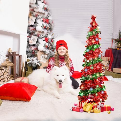 5FT-Christmas-Tree-with-90-LED-Lights-Collapsible-Sequin-Pop-Up-Xmas-Tree-with-Stand-for-Home-Great-Fall-Decoraitons-Red-Green 5FT Christmas Tree with 90 LED Lights Collapsible Sequin Pop Up Xmas Tree with Stand for Home Great Fall Decoraitons Red Green