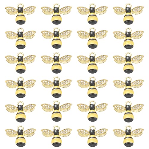 SUNNYCLUE 1 Box 24PCS Alloy Enamel Bee Charms Gold Honey Bees with Crystal Rhinestone Pendant for Jewelry Making Charm Necklaces Bracelets Earrings DIY Crafting Supplies Accessories