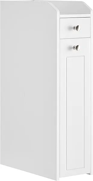 VASAGLE Small Bathroom Storage Cabinet, Slim Organizer with Slide Out Drawers, Toilet Paper Holder, for Small Spaces, White UBBC847P31